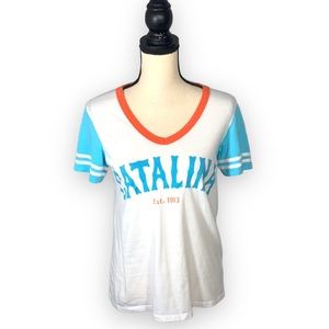 Brew City Catalina 1913 Baseball Graphic Tee White V Neck Shirt Size Large